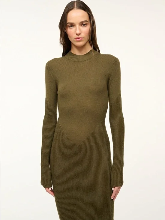 Staud Ramona Ribbed Long Sleeve Sweater Dress Green Large - Picture 4 of 8
